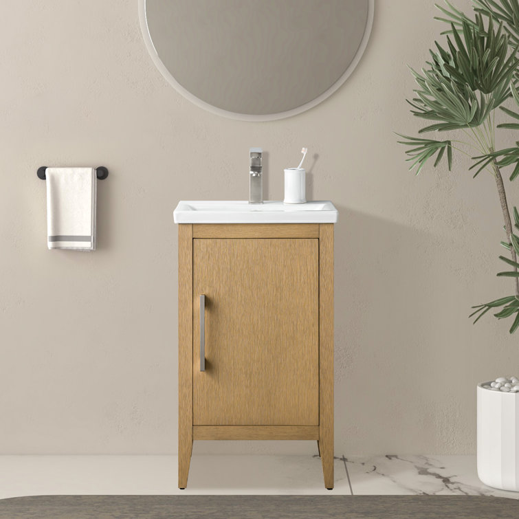 20'' Natural Oak Single Bathroom Vanity with Ceramic Top