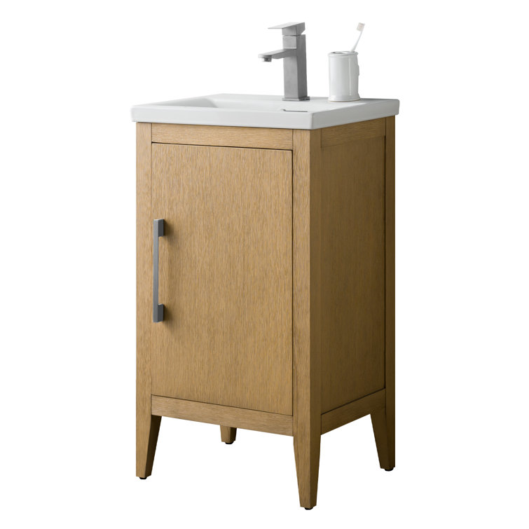 20'' Natural Oak Single Bathroom Vanity with Ceramic Top