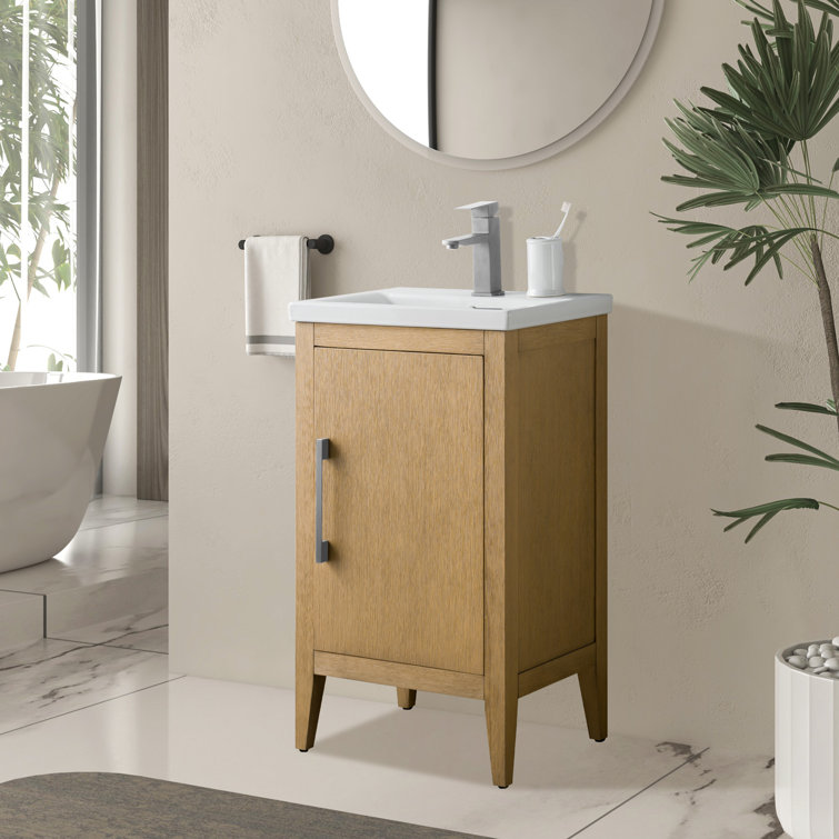 20'' Natural Oak Single Bathroom Vanity with Ceramic Top