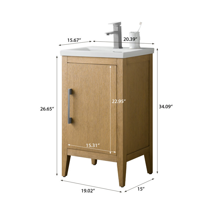 20'' Natural Oak Single Bathroom Vanity with Ceramic Top