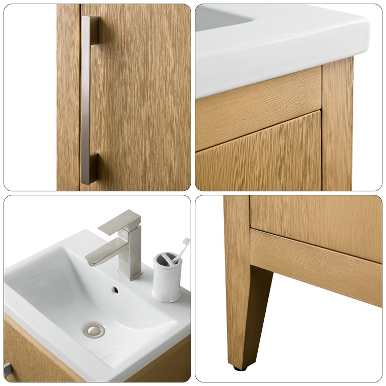 20'' Natural Oak Single Bathroom Vanity with Ceramic Top
