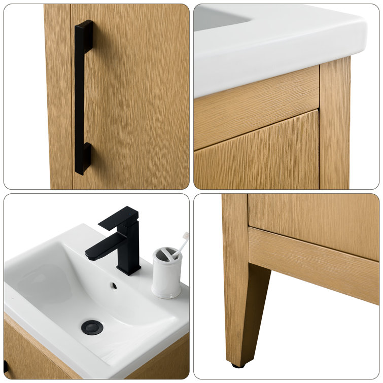 Natural Oak Single Bathroom Vanity with Ceramic Top