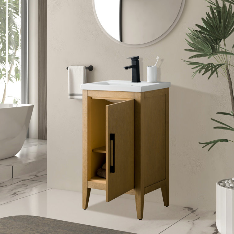Natural Oak Single Bathroom Vanity with Ceramic Top