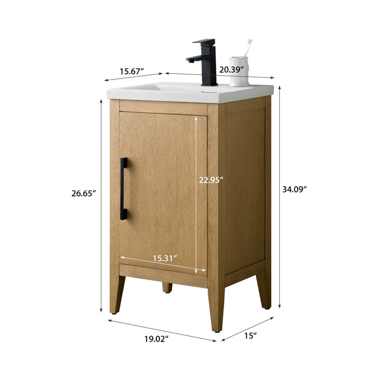 Natural Oak Single Bathroom Vanity with Ceramic Top