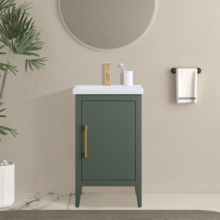 20'' Vintage Green Single Bathroom Vanity with Ceramic Top