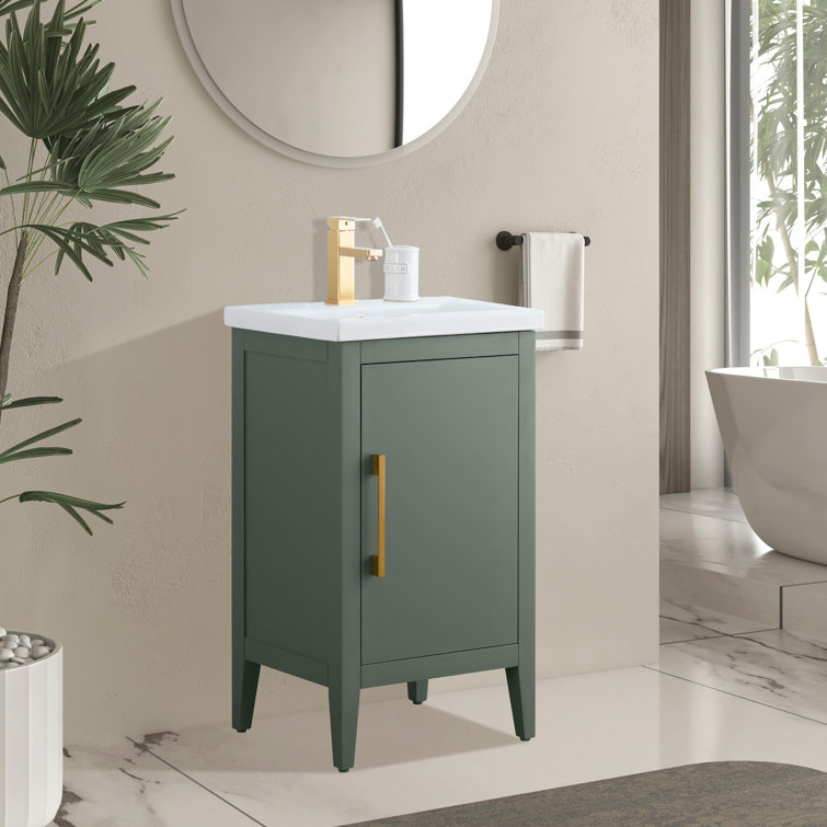 20'' Vintage Green Single Bathroom Vanity with Ceramic Top