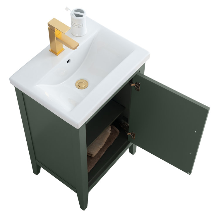 20'' Vintage Green Single Bathroom Vanity with Ceramic Top