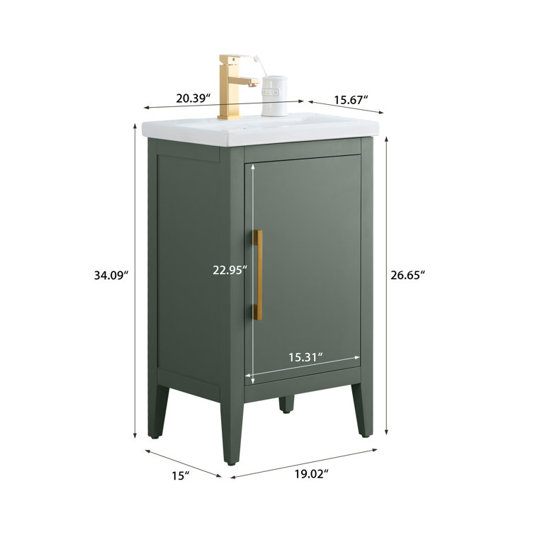 20'' Vintage Green Single Bathroom Vanity with Ceramic Top