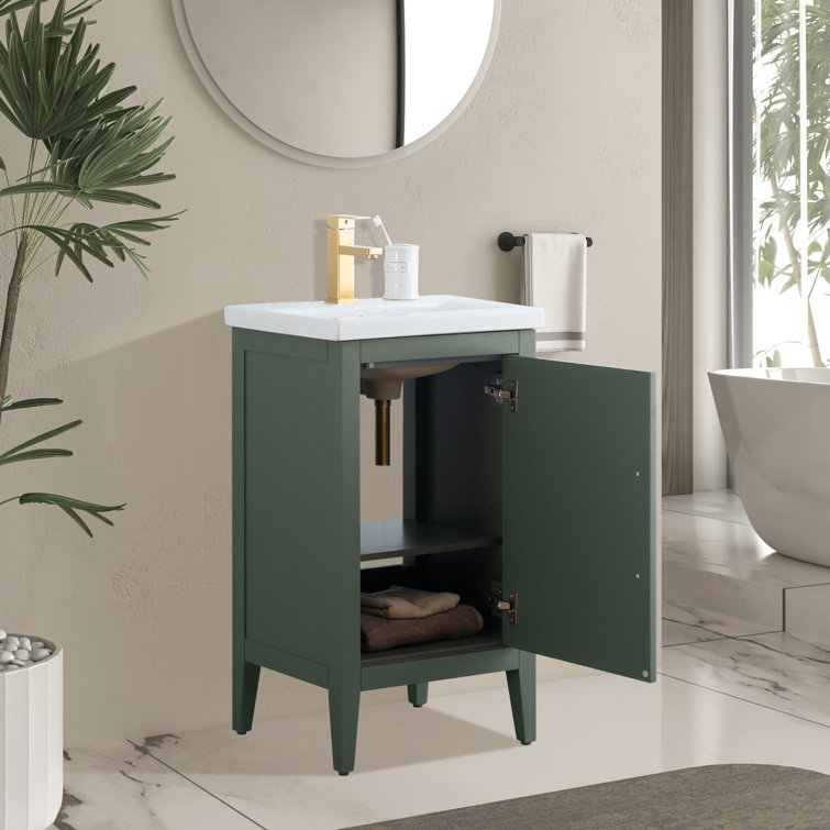 20'' Vintage Green Single Bathroom Vanity with Ceramic Top