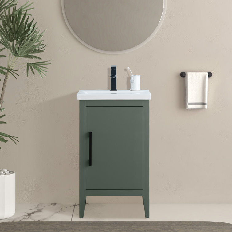 20'' Vintage Green Single Bathroom Vanity with Ceramic Top