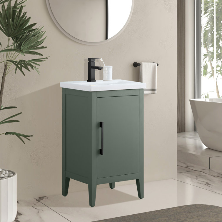 20'' Vintage Green Single Bathroom Vanity with Ceramic Top