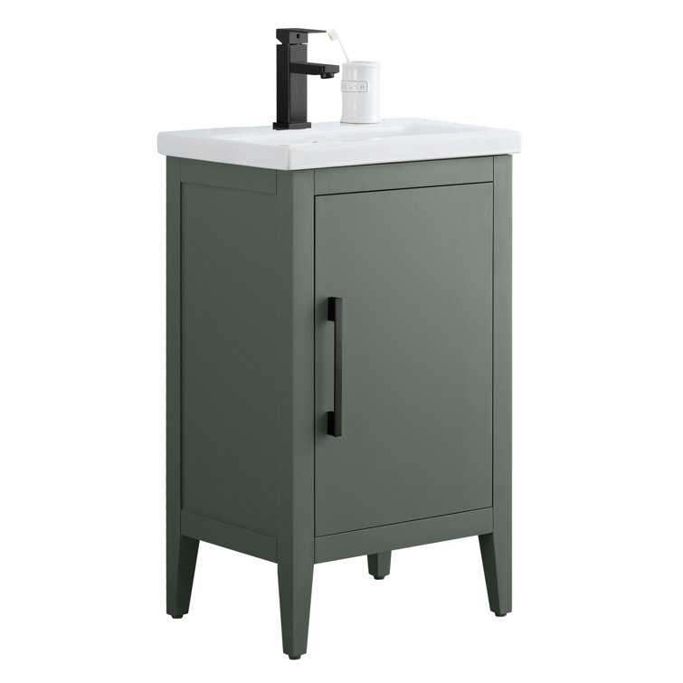 20'' Vintage Green Single Bathroom Vanity with Ceramic Top