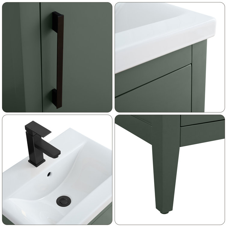 20'' Vintage Green Single Bathroom Vanity with Ceramic Top