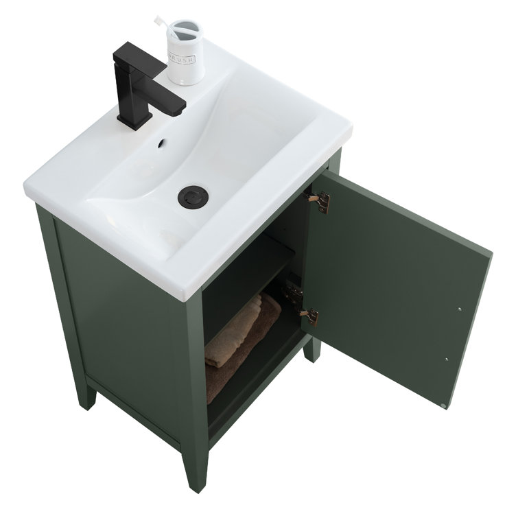 20'' Vintage Green Single Bathroom Vanity with Ceramic Top