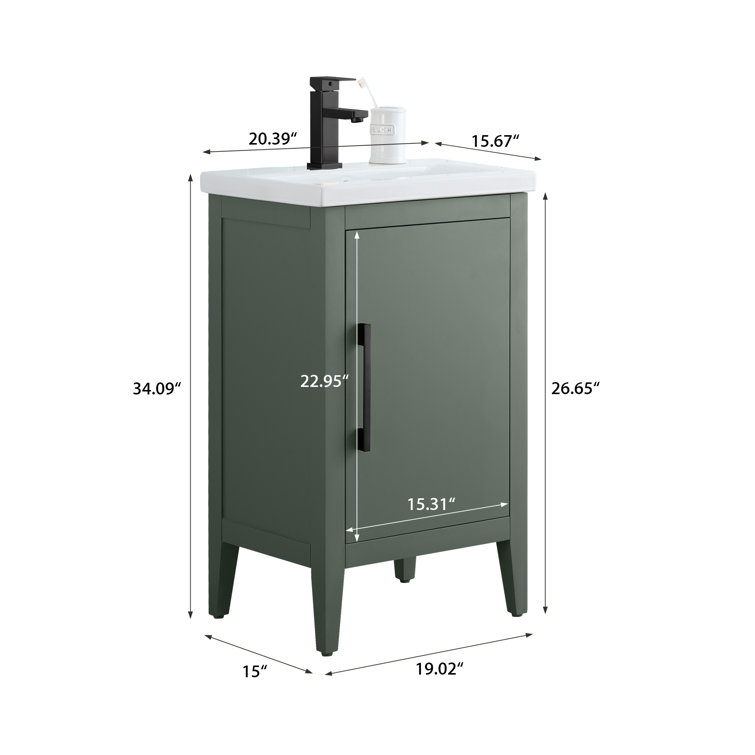20'' Vintage Green Single Bathroom Vanity with Ceramic Top