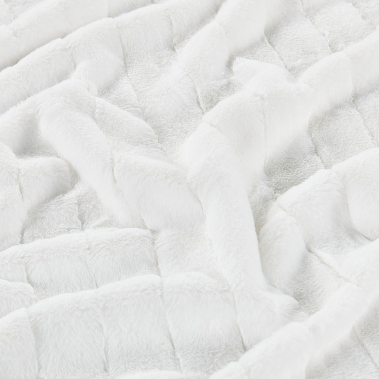 Bright White Faux Fur Reversible Throw Blanket and Pillow Set
