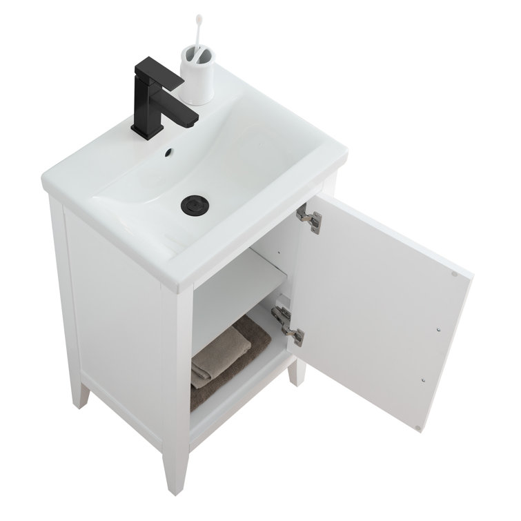White and Matte Black Single Bathroom Vanity with Ceramic Top