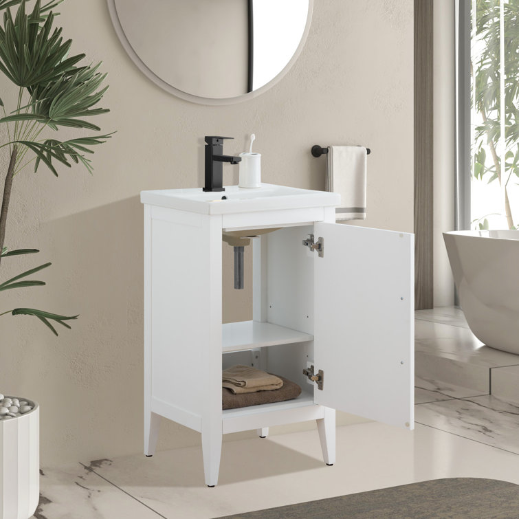 White and Matte Black Single Bathroom Vanity with Ceramic Top