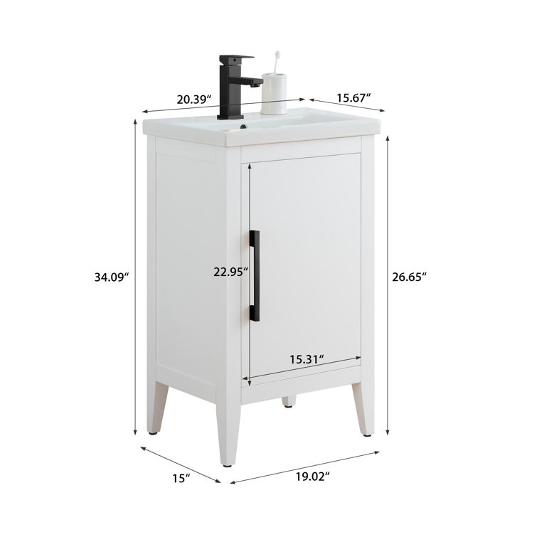 White and Matte Black Single Bathroom Vanity with Ceramic Top