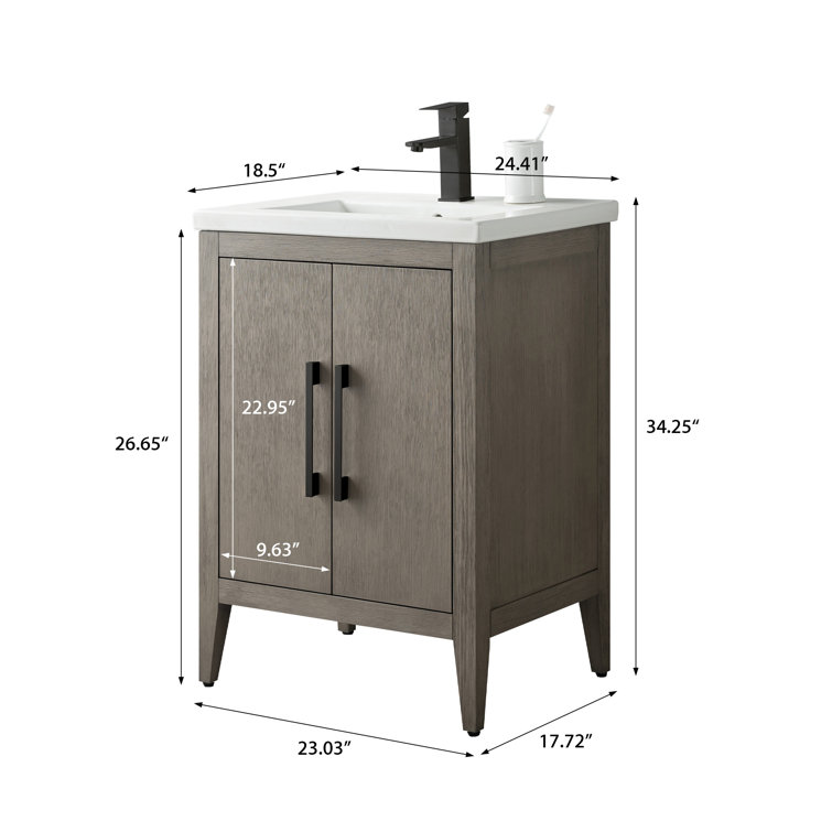 Driftwood Gray Poplar Wood Single Bathroom Vanity with White Ceramic Top