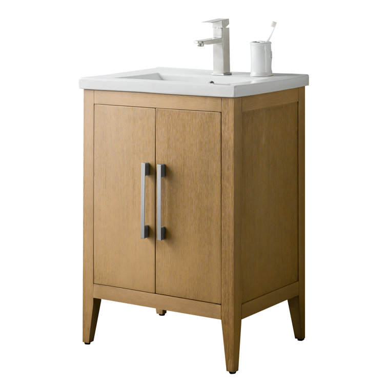 Natural Oak Single Sink Bathroom Vanity with Ceramic Top