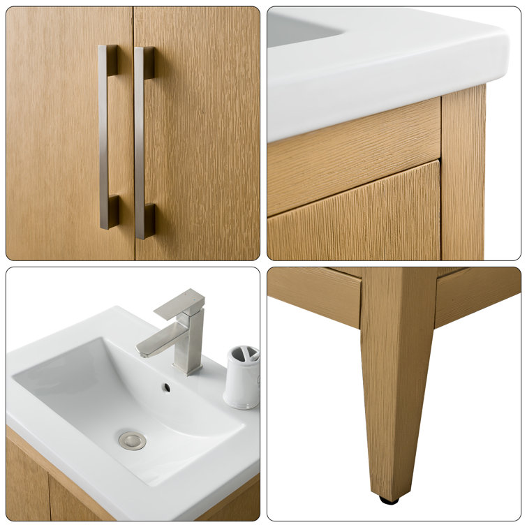 Natural Oak Single Sink Bathroom Vanity with Ceramic Top
