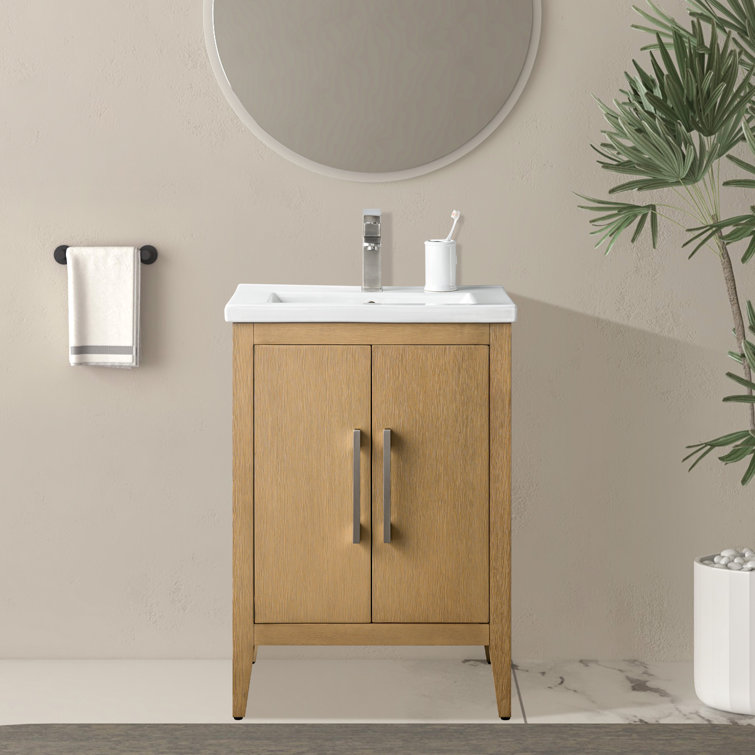 Natural Oak Single Sink Bathroom Vanity with Ceramic Top
