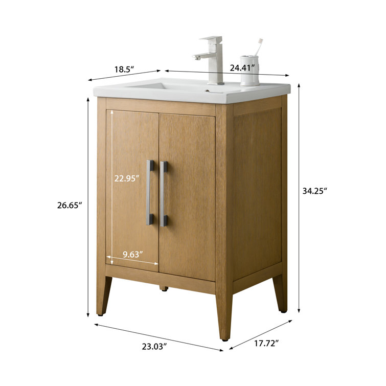 Natural Oak Single Sink Bathroom Vanity with Ceramic Top