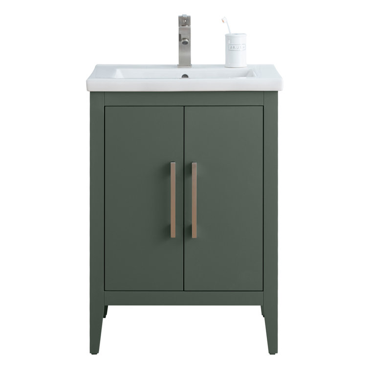 Vintage Green 24" Single Bathroom Vanity with Ceramic Countertop