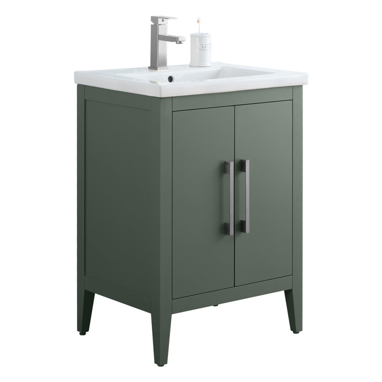 Vintage Green 24" Single Bathroom Vanity with Ceramic Countertop