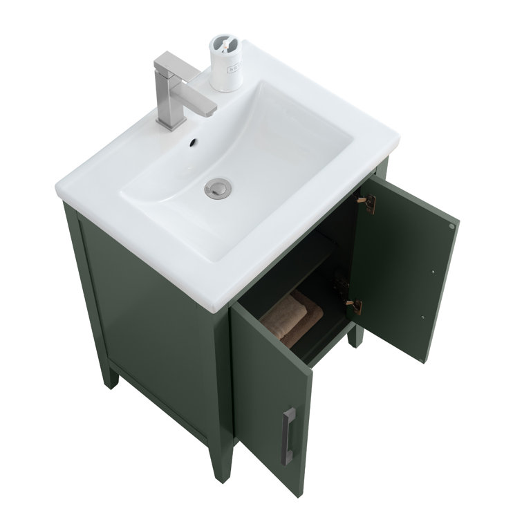 Vintage Green 24" Single Bathroom Vanity with Ceramic Countertop
