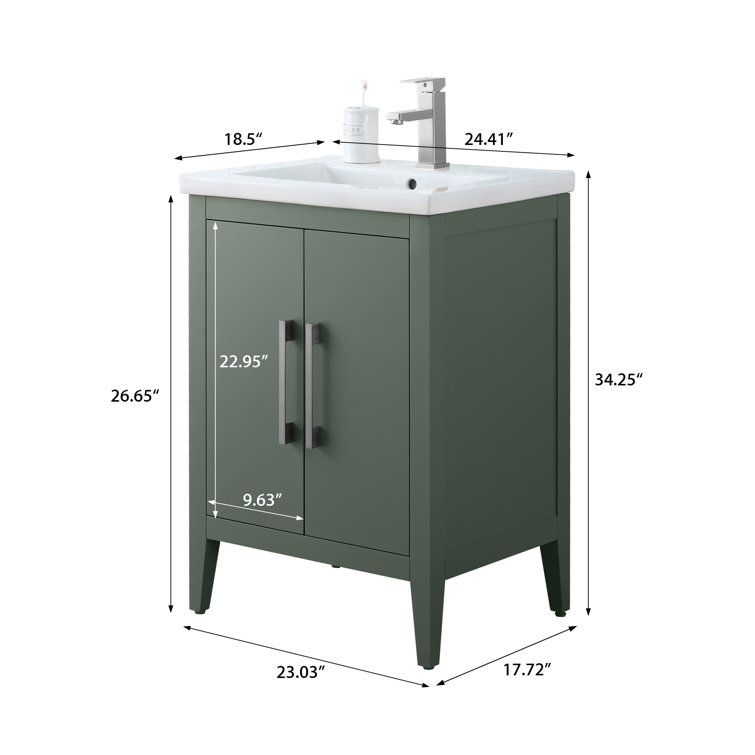 Vintage Green 24" Single Bathroom Vanity with Ceramic Countertop