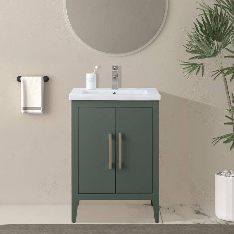 Vintage Green 24" Single Bathroom Vanity with Ceramic Countertop