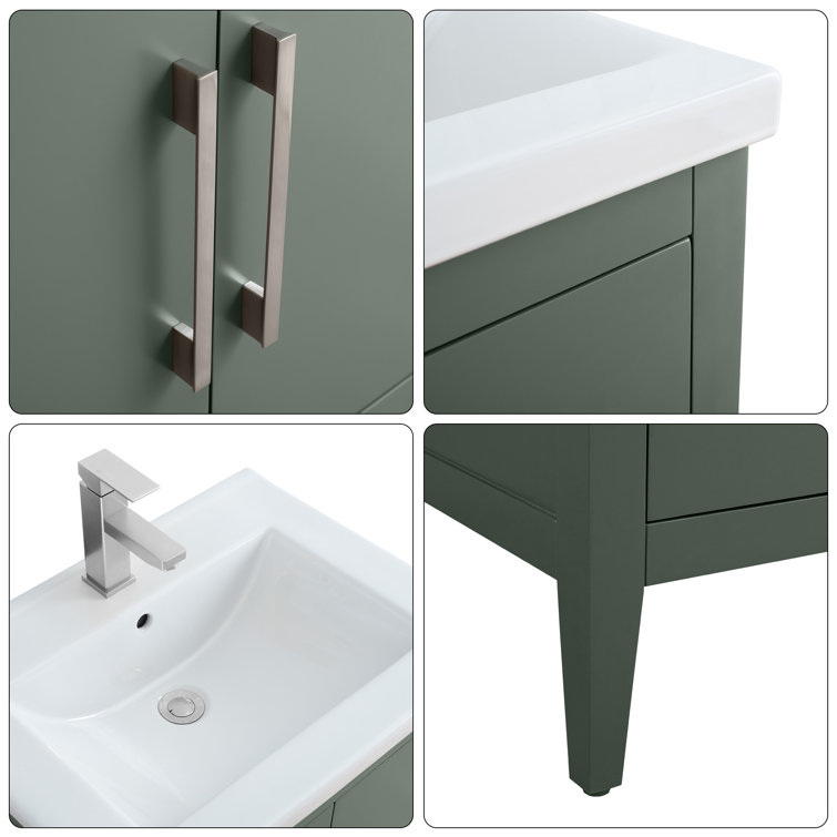 Vintage Green 24" Single Bathroom Vanity with Ceramic Countertop