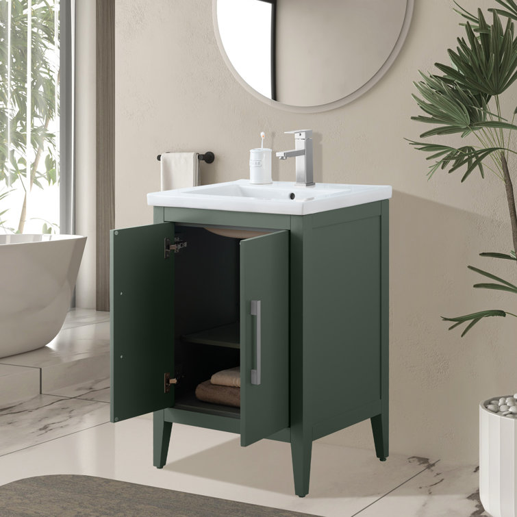 Vintage Green 24" Single Bathroom Vanity with Ceramic Countertop