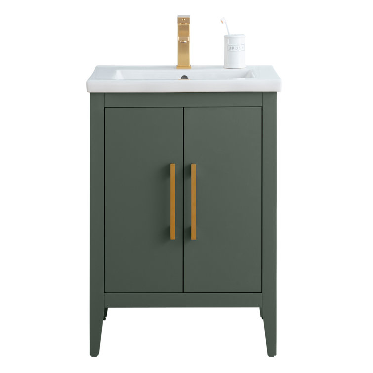 24" Vintage Green Single Sink Bathroom Vanity with Ceramic Top