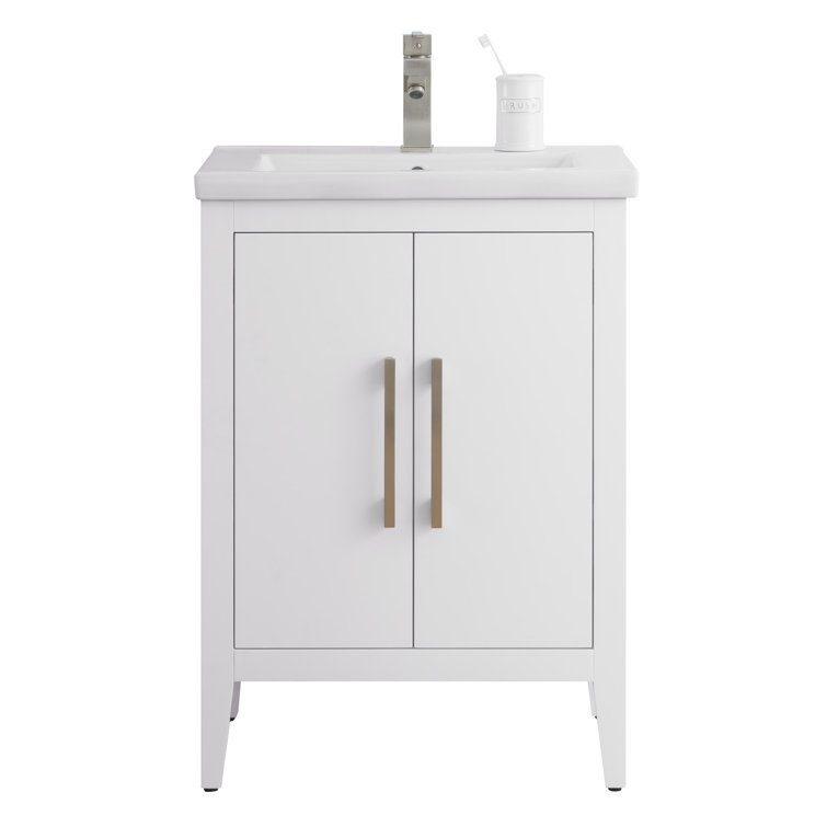 24" White Single Sink Bathroom Vanity with Ceramic Top