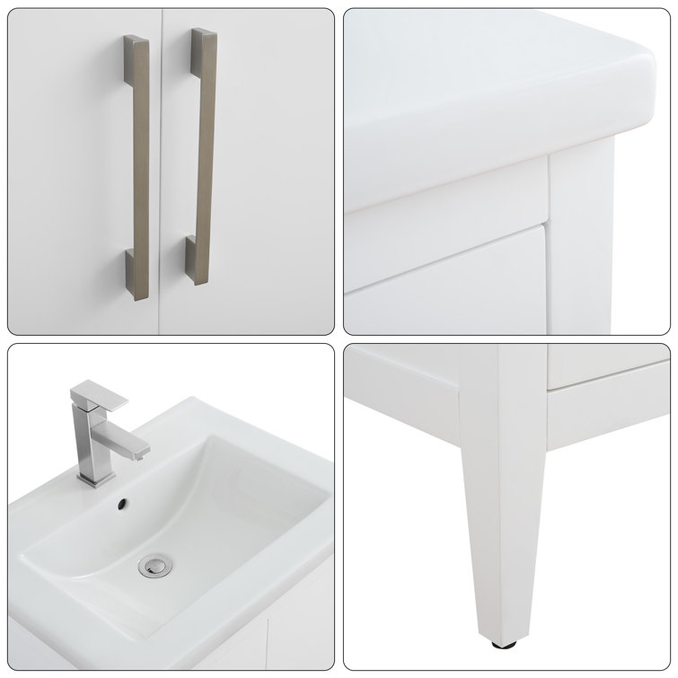 24" White Single Sink Bathroom Vanity with Ceramic Top