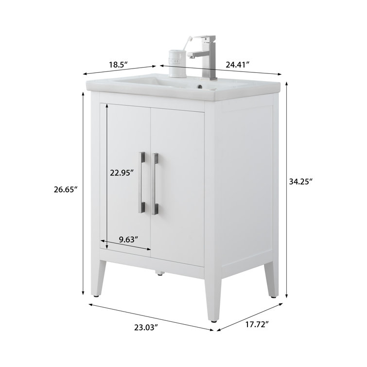 24" White Single Sink Bathroom Vanity with Ceramic Top