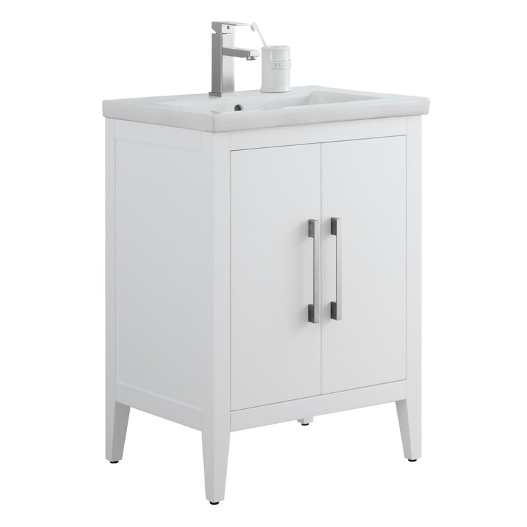 24" White Single Sink Bathroom Vanity with Ceramic Top