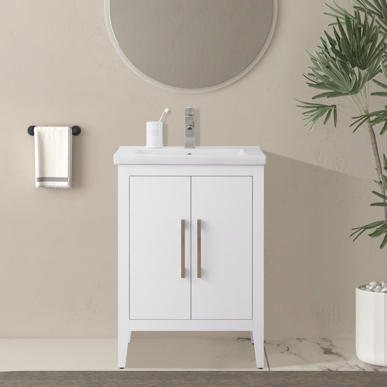 24" White Single Sink Bathroom Vanity with Ceramic Top