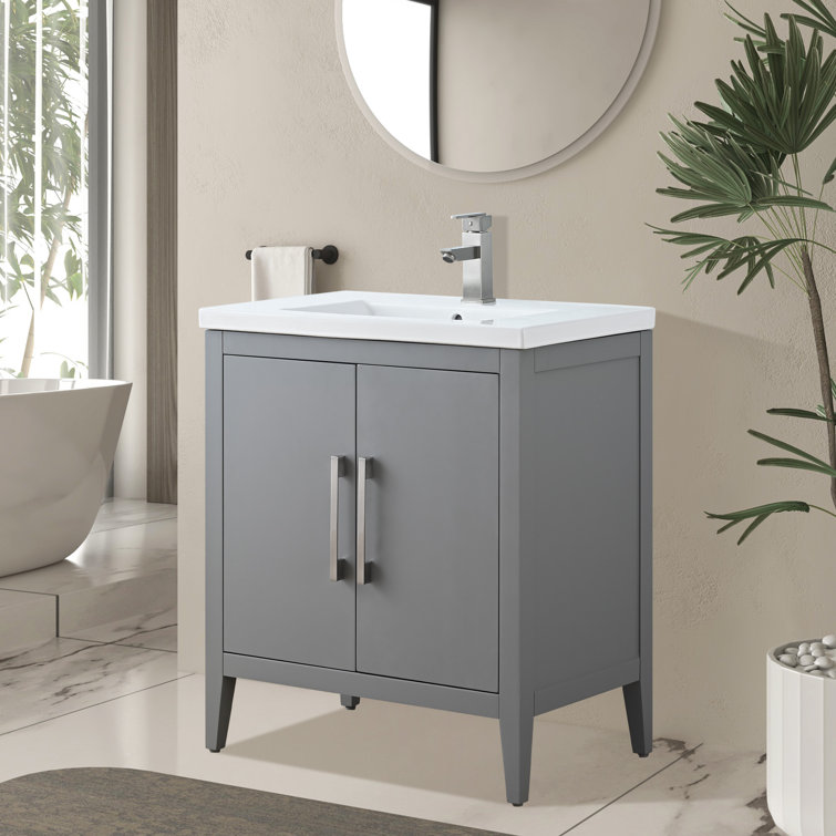 30" Cashmere Gray Single Bathroom Vanity Set with Ceramic Top