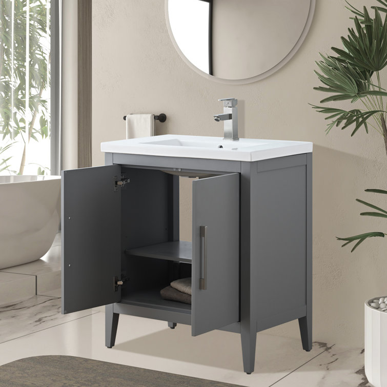30" Cashmere Gray Single Bathroom Vanity Set with Ceramic Top