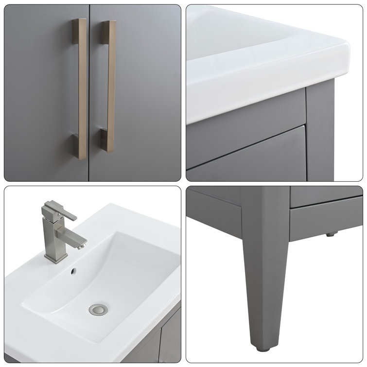 30" Cashmere Gray Single Bathroom Vanity Set with Ceramic Top
