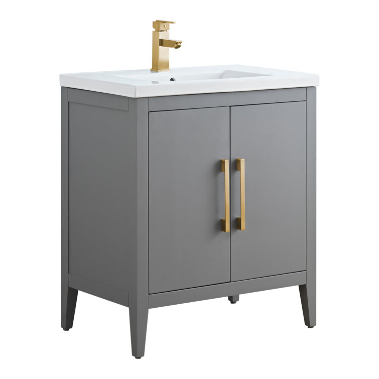 30" Cashmere Gray Single Sink Bathroom Vanity with Ceramic Top