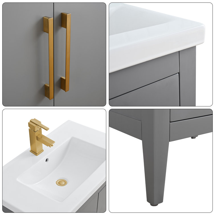 30" Cashmere Gray Single Sink Bathroom Vanity with Ceramic Top