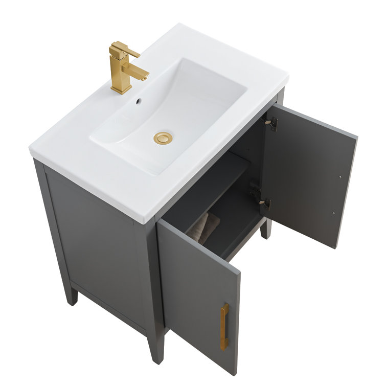30" Cashmere Gray Single Sink Bathroom Vanity with Ceramic Top