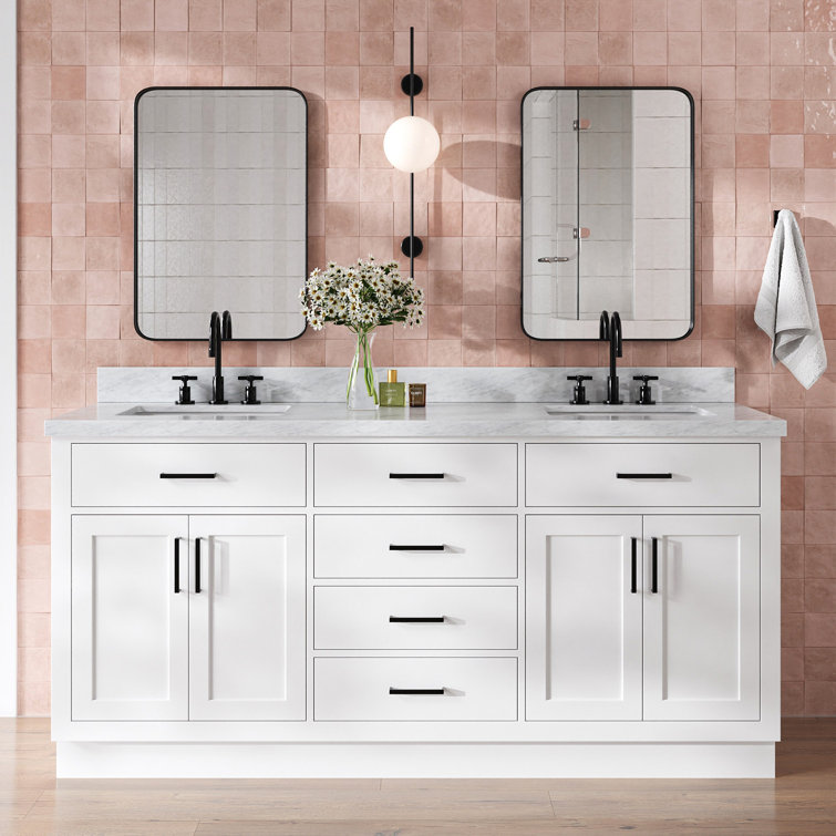 White Double Freestanding Vanity with Marble Top