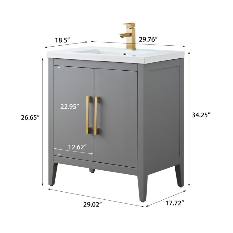 30" Cashmere Gray Single Sink Bathroom Vanity with Ceramic Top