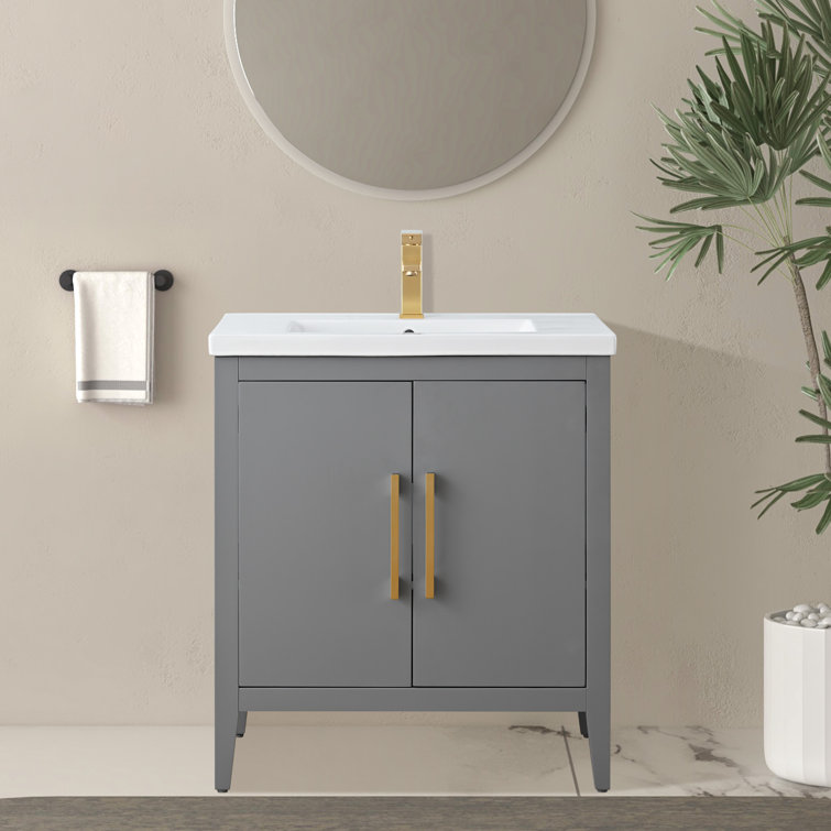 30" Cashmere Gray Single Sink Bathroom Vanity with Ceramic Top